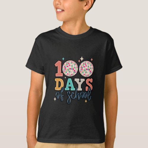 100th Day Of School Teacher Groovy Disco Ball 100  T_Shirt