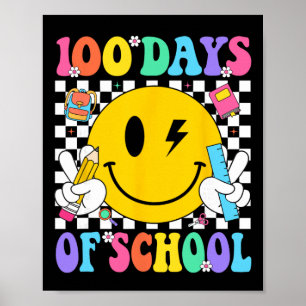 100th Day Of School Teacher Kids Retro 100 Days Of Poster