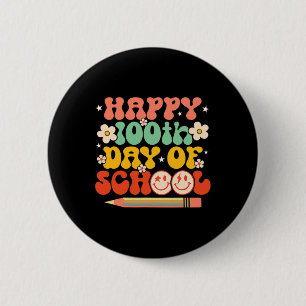 100th Day Of School Teacher Kids Retro Groovy 100 Button