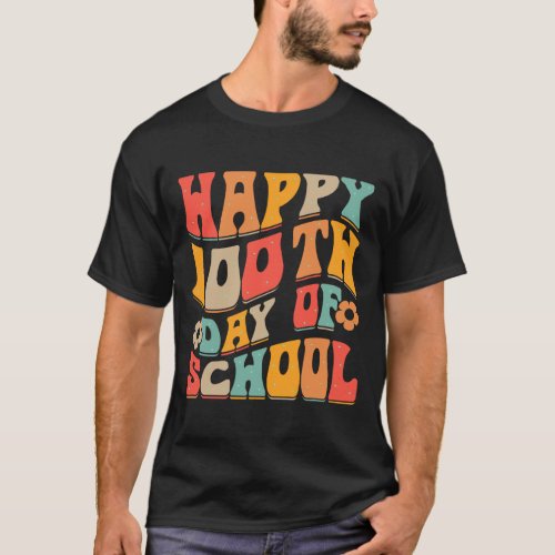 100th Day Of School Teacher Kids Retro Groovy 100  T_Shirt