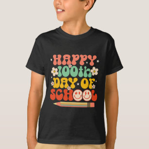 100th Day Of School Teacher Kids Retro Groovy 100  T-Shirt