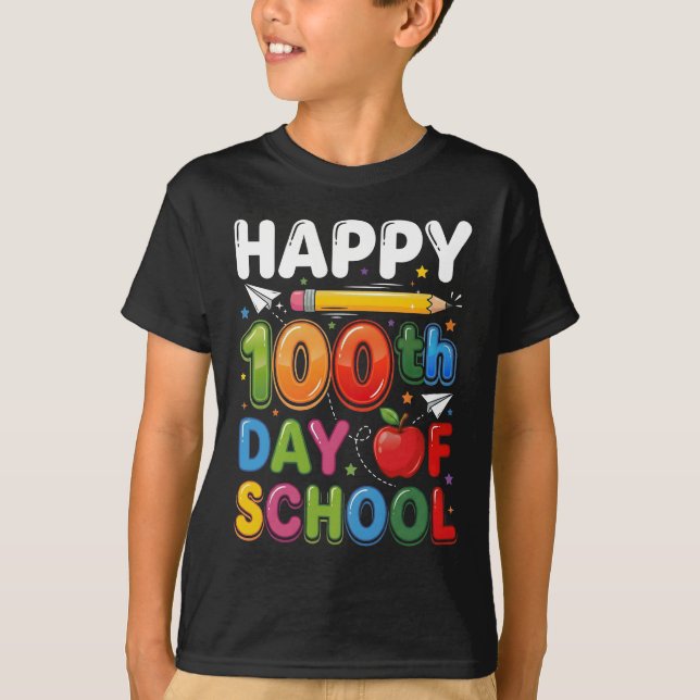 100th Day of School Teacher Student Happy 100 Days T-Shirt (Front)