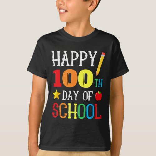 100th Day Of School Teacher Youth Kids Happy 100 D T_Shirt