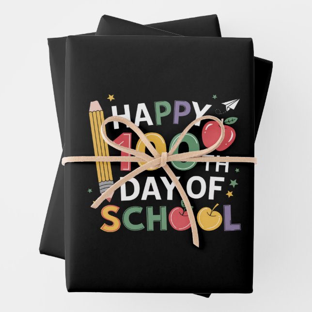 100th Day of School Teachers Happy 100 Days Wrapping Paper Sheets (In situ)