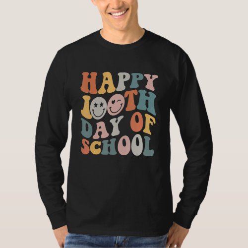 100th Day of School Teachers Kids Retro Happy 100  T_Shirt