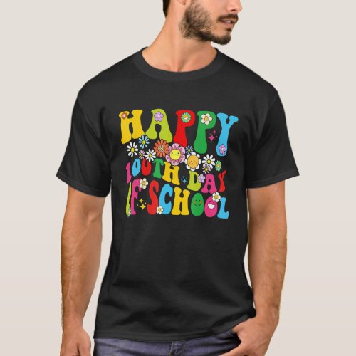 100th Day Of School Teachers Retro Groovy Happy 10 T_Shirt