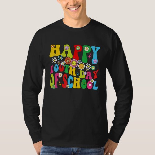 100th Day Of School Teachers Retro Groovy Happy 10 T_Shirt