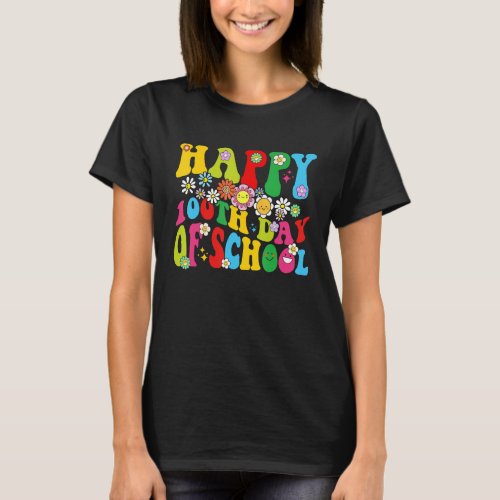 100th Day Of School Teachers Retro Groovy Happy 10 T_Shirt