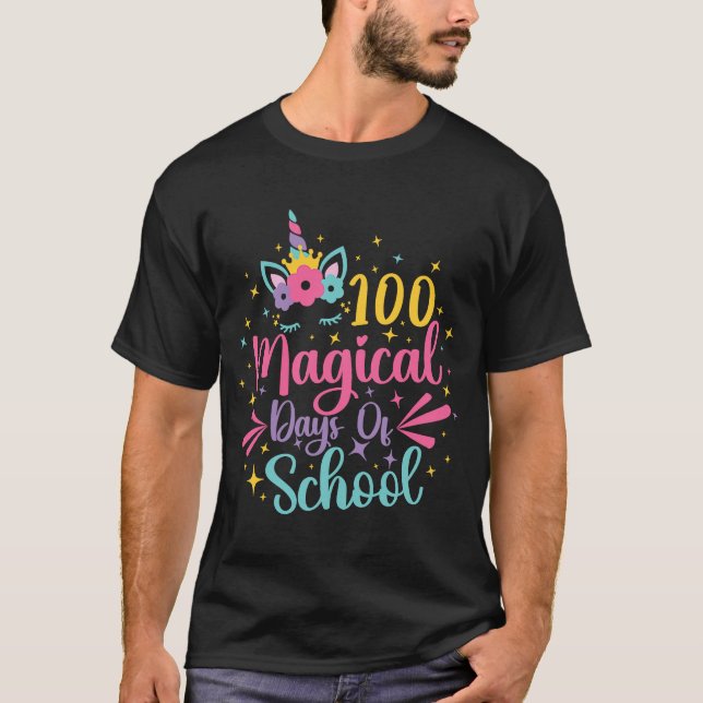 100th Day of School Unicorn 100 Days Magical Learn T-Shirt (Front)