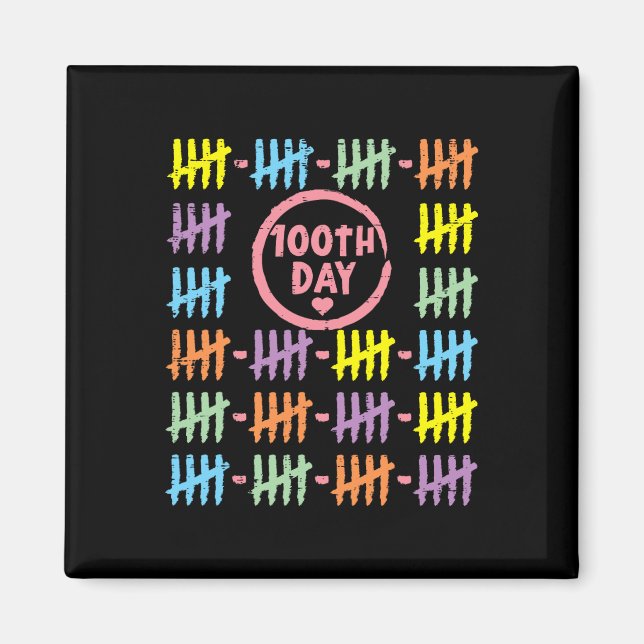 100th Day Rainbow Lines Tally Marks 100 Days Of Sc Magnet (Front)