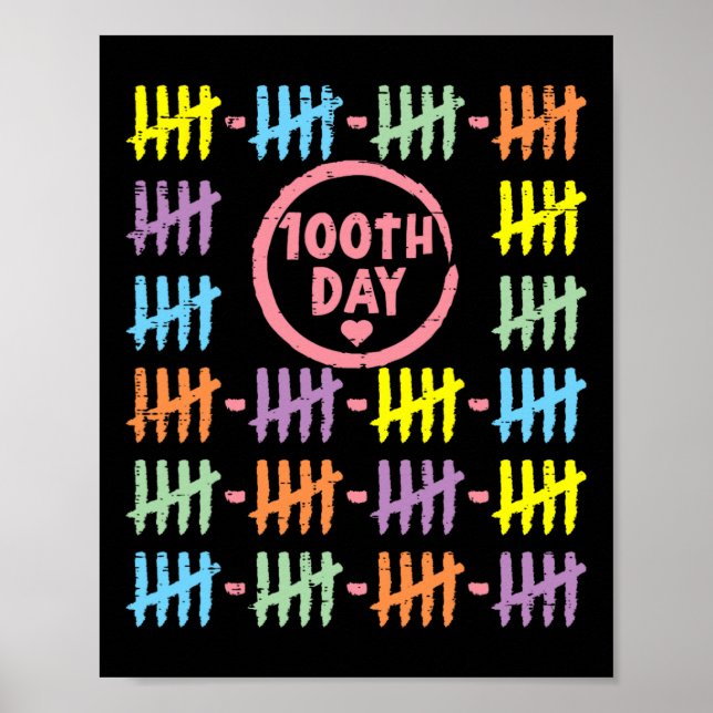 100th Day Rainbow Lines Tally Marks 100 Days Of Sc Poster (Front)