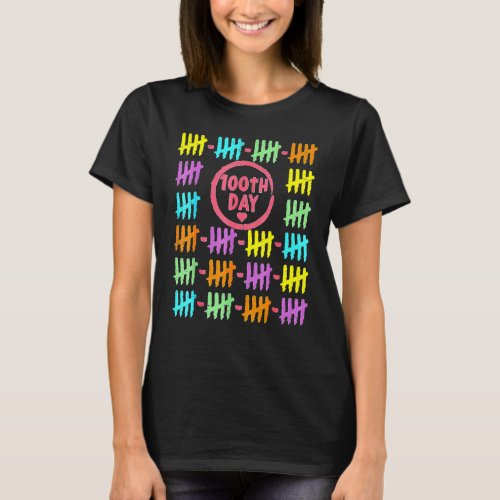 100th Day Rainbow Lines Tally Marks 100 Days Of Sc T_Shirt