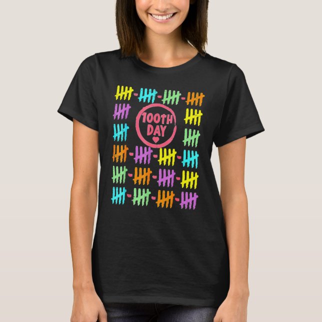 100th Day Rainbow Lines Tally Marks 100 Days Of Sc T-Shirt (Front)
