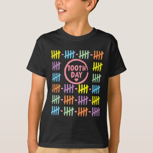 100th Day Rainbow Lines Tally Marks 100 Days Of Sc T_Shirt