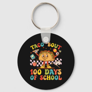 100th Day Teacher Taco Bout Retro Groovy 100 Days Keychain