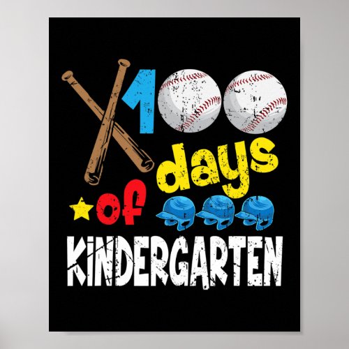 100th Days Of Kindergarten T Baseball School Gift  Poster