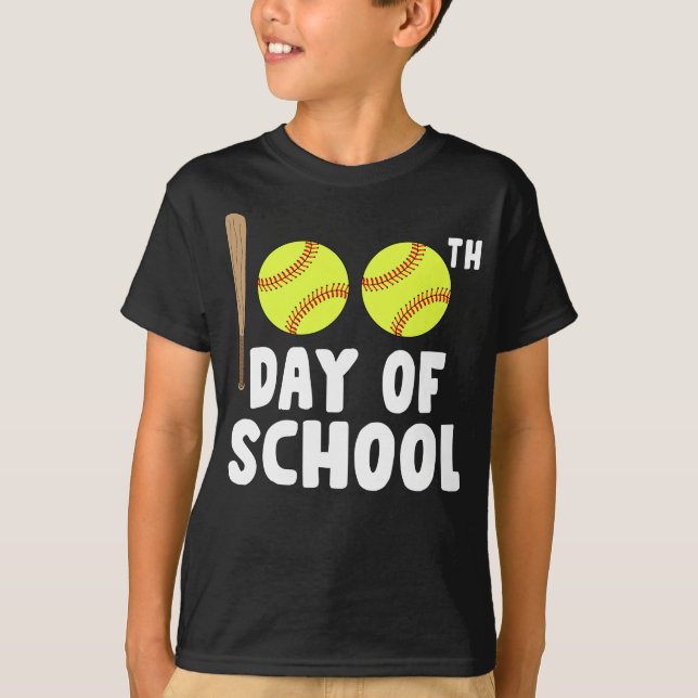100th days of school softball funny T-Shirt (Front)