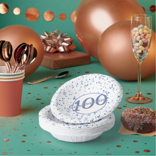 100th Elegant Centenarian Party BlueWhite Paper Bowls