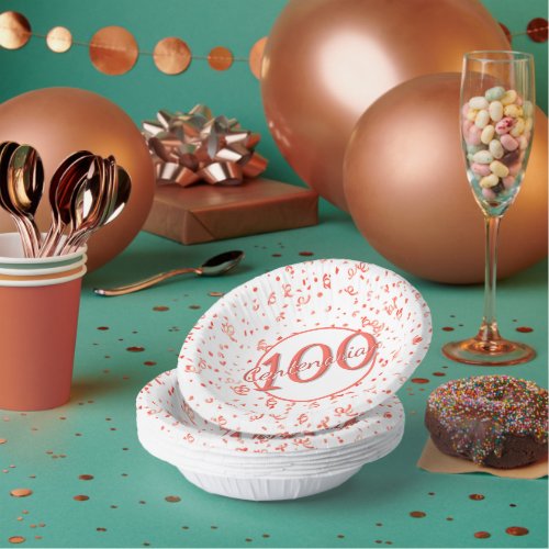 100th Elegant Centenarian Party CoralWhite Paper Bowls