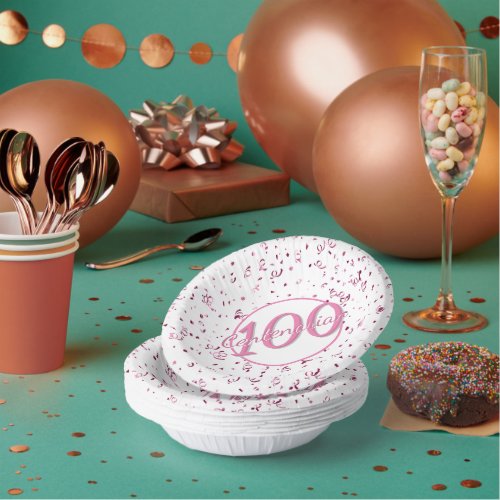 100th Elegant Centenarian Party PinkWhite Paper Bowls