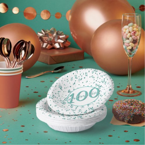 100th Elegant Centenarian Party TealWhite Paper Bowls