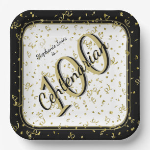 100th Elegant Party Centenarian Black/Gold Paper Plates