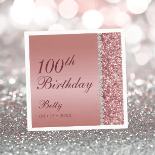 100th Elegant Rose Gold Birthday Napkins
