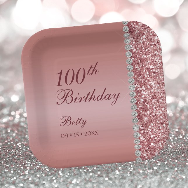 100th Elegant Rose Gold Birthday Paper Plates (Creator Uploaded)