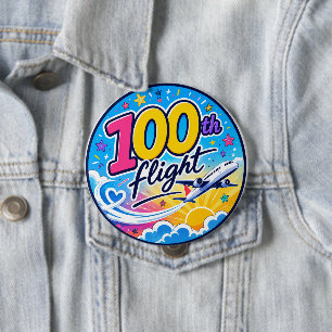 100th flight colorful airplane travel souvenir button