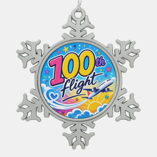 100th flight colorful airplane travel souvenir snowflake pewter christmas ornament