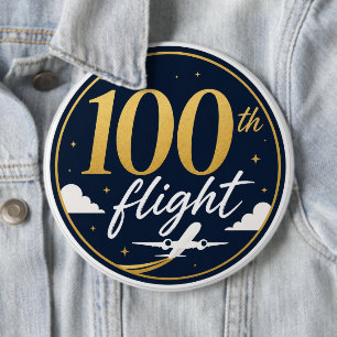 100th flight gold airplane travel souvenir button