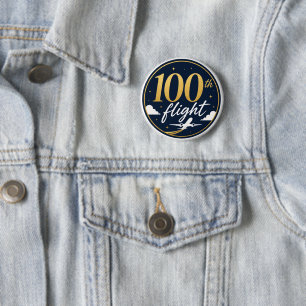 100th flight gold airplane travel souvenir button