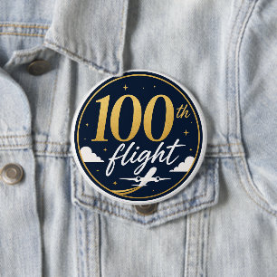 100th flight gold airplane travel souvenir button