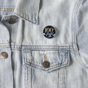 100th flight gold airplane travel souvenir button