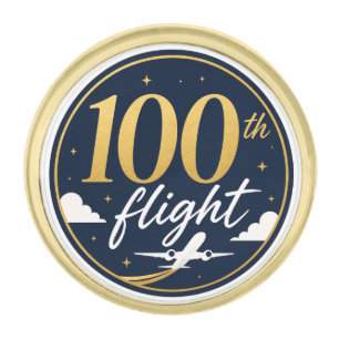 100th flight gold airplane travel souvenir finish lapel pin