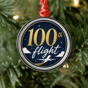 100th flight gold airplane travel souvenir metal ornament