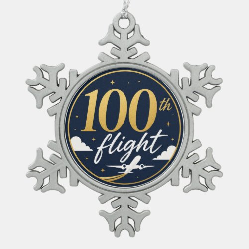 100th flight gold airplane travel souvenir snowflake pewter christmas ornament