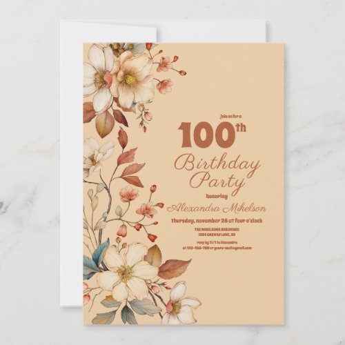 100th Floral Birthday Invitation