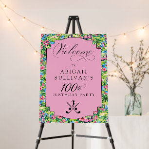 100th Golf Theme Preppy Print Welcome Sign