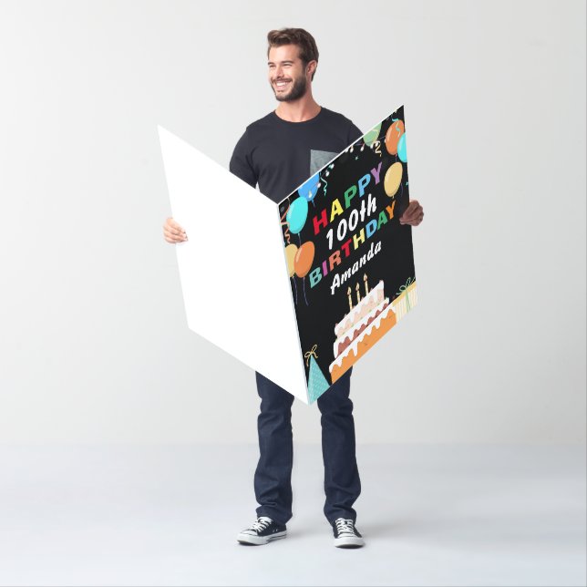 100th Happy Birthday Cake Black Extra Large Jumbo Card (In Situ)