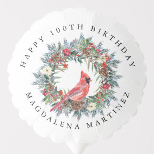 100th Happy Birthday Cardinal Wreath Custom Balloon