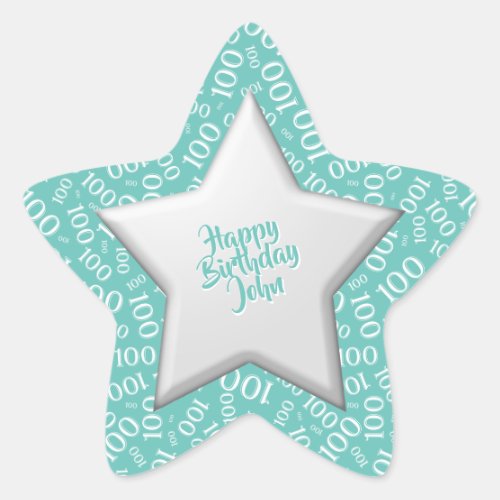 100th Happy Birthday Number Pattern TealWhite Star Sticker