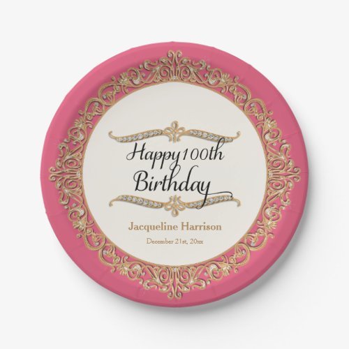 100th Happy Birthday Party Celebration Jewel Look Paper Plates