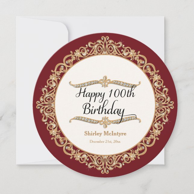 100th Happy Birthday Party Celebration Round Invitation (Front)