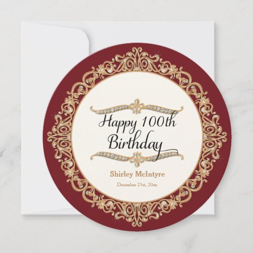 100th Happy Birthday Party Celebration Round Invitation