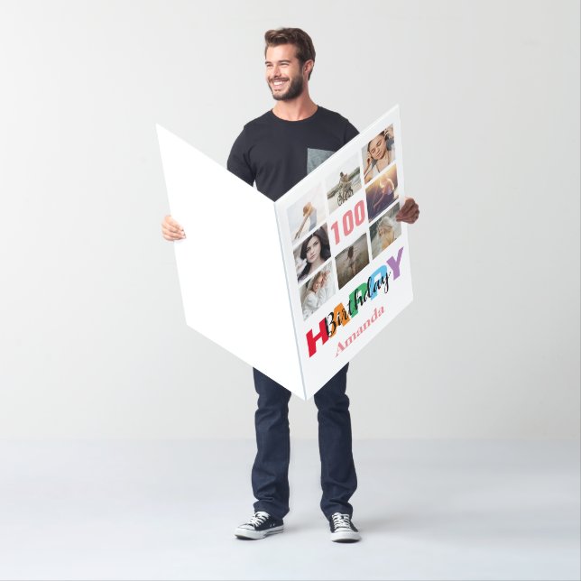 100th Happy Birthday Photo Collage Pink Extra Card (In Situ)