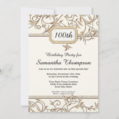 100th Hundredth Glam Old Hollywood Regency Party Invitation