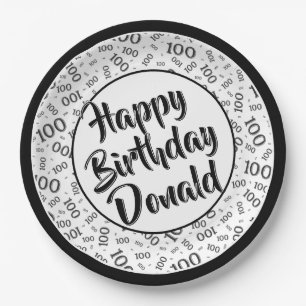 100th Party Random Number Pattern Black/White Paper Plates