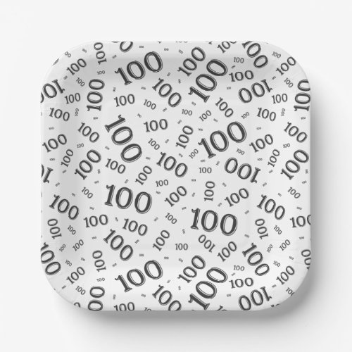 100th Party Random Number Pattern BlackWhite Paper Plates