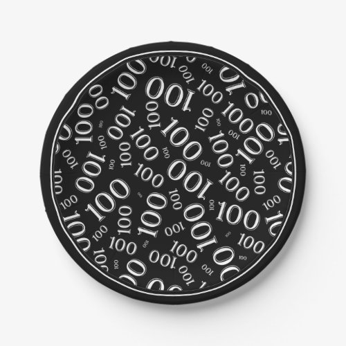 100th Party Random Number Pattern BlackWhite Paper Plates